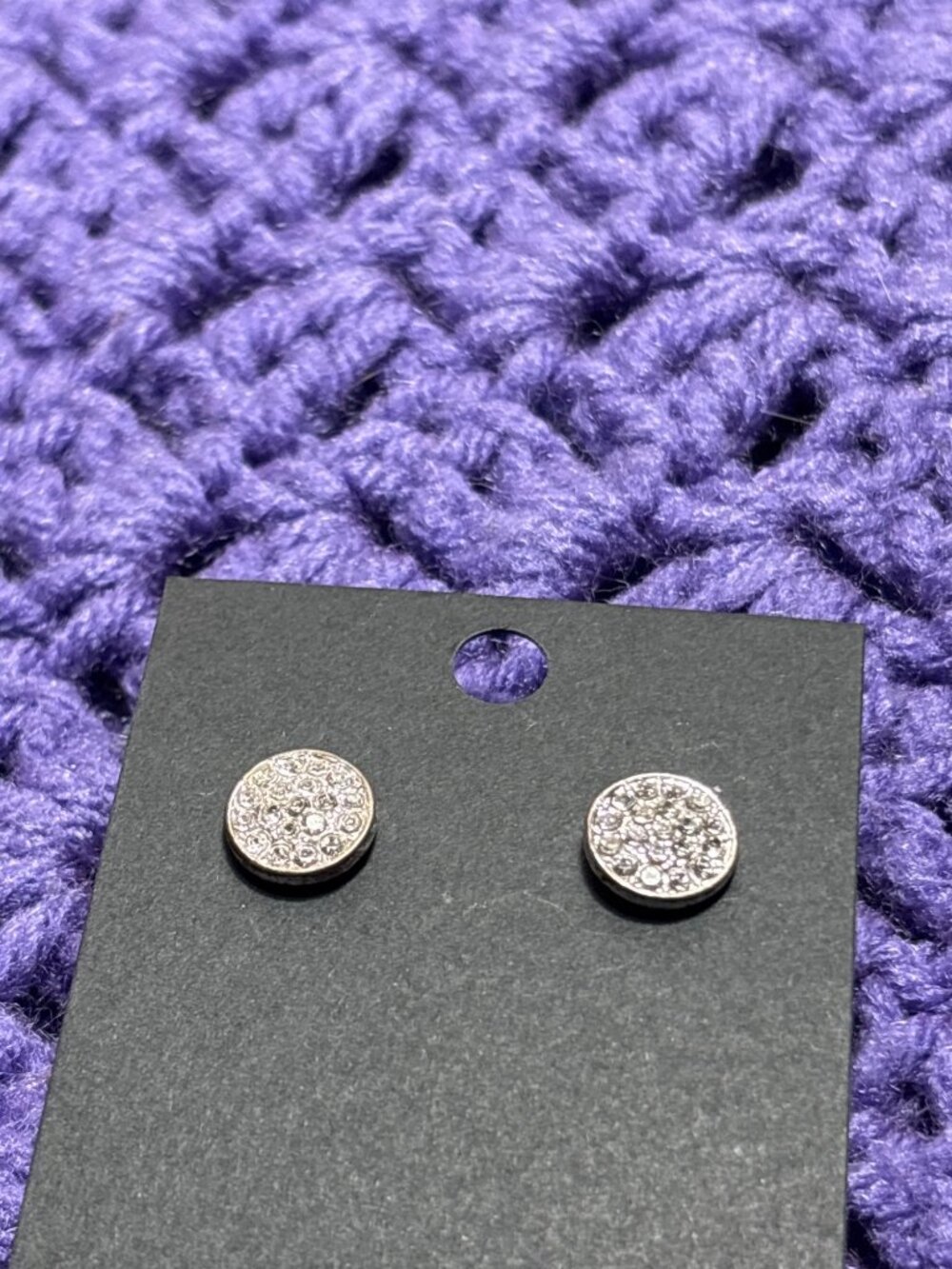 Vintage Silvertone Clear Rhinestone Pave Circle Stud Earrings 3/8 inch